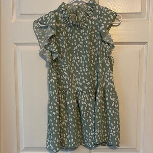 Entro Green and White Ruffle Blouse